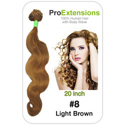 Pro  Great True Human Hair Extensions #8 Light Brown - 20 inch Body Wave  
