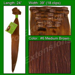Pro  Great True Human  Remy Hair Extensions #6 Medium Brown - 24 inch Remy 