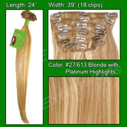 Pro  Great True Human  Hair Extensions #27/613 Golden Blonde w/ Platinum Highlights - 24 inch