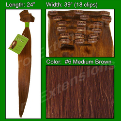 Pro  Great  True Human Hair Extensions #6 Medium Brown - 24 inch  
